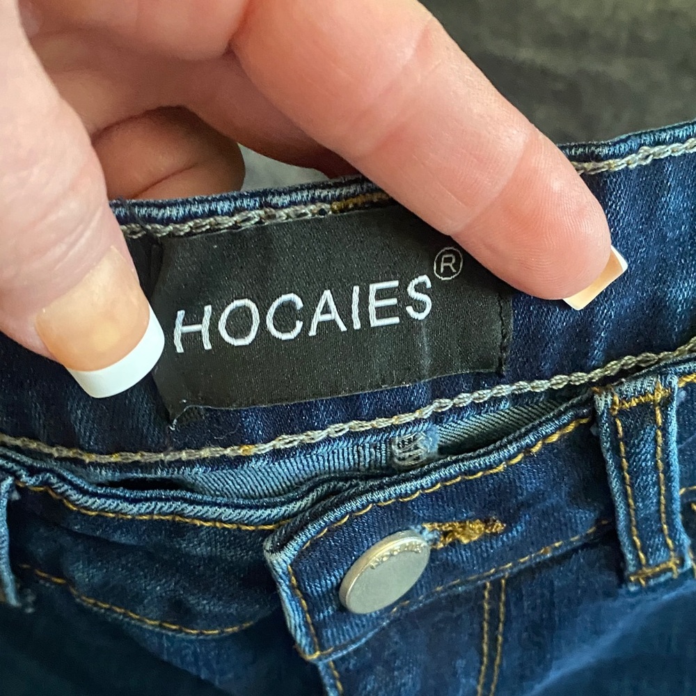 Dark Blue Distressed Rolled Hem Denim Shorts - Picture 2 of 4